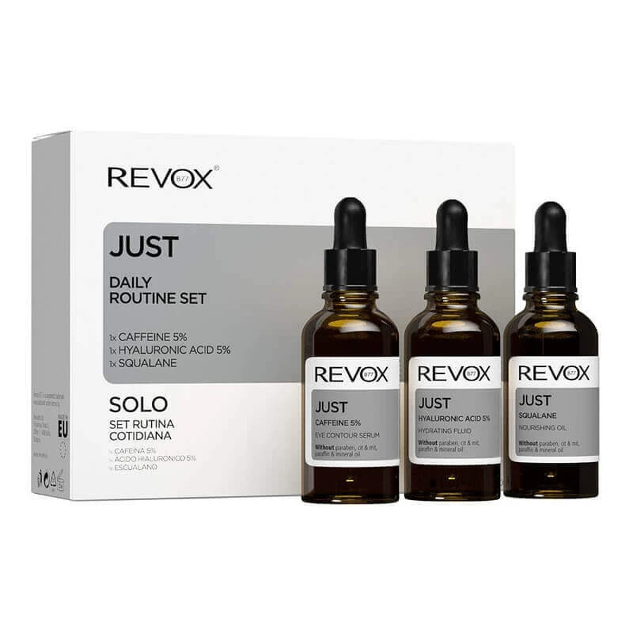 Кофеїновий пакет Just Caffeine 5%, 30 мл + Гіалуронова кислота Just Hyaluronic Acid 5%, 30 мл + Just Squalane, 30 мл, Revox: ціни та характеристики