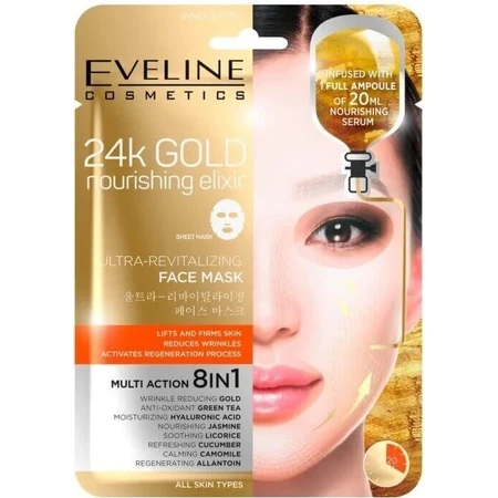 EVELINE 24k GOLD ULTRA-REVITALIZING FACE SHEET MASK 1×20 мл, маска для обличчя: ціни та характеристики