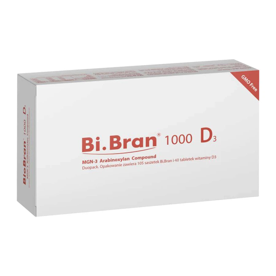 Bi.Bran 1000 D3 MGN-3 Arabinoxylan Compound, 105 пакетиков + витамин D, 40 таблеток: цены и характеристики