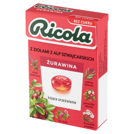 Ricola клюква, швейцарские травяные конфеты, клюква, без сахара, 27,5 г: цены и характеристики