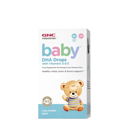GNC Milestones® Baby DHA Drops with Vitamins D & E, капли с ДГК + витамином D и Е для младенцев, 60 мл: цены и характеристики