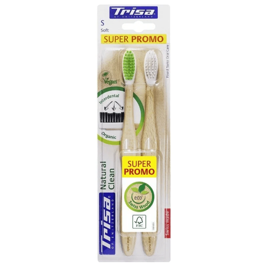 Мануальная зубная щетка Natural Clean, мягкая, 2 штуки, Trisa: цены и характеристики