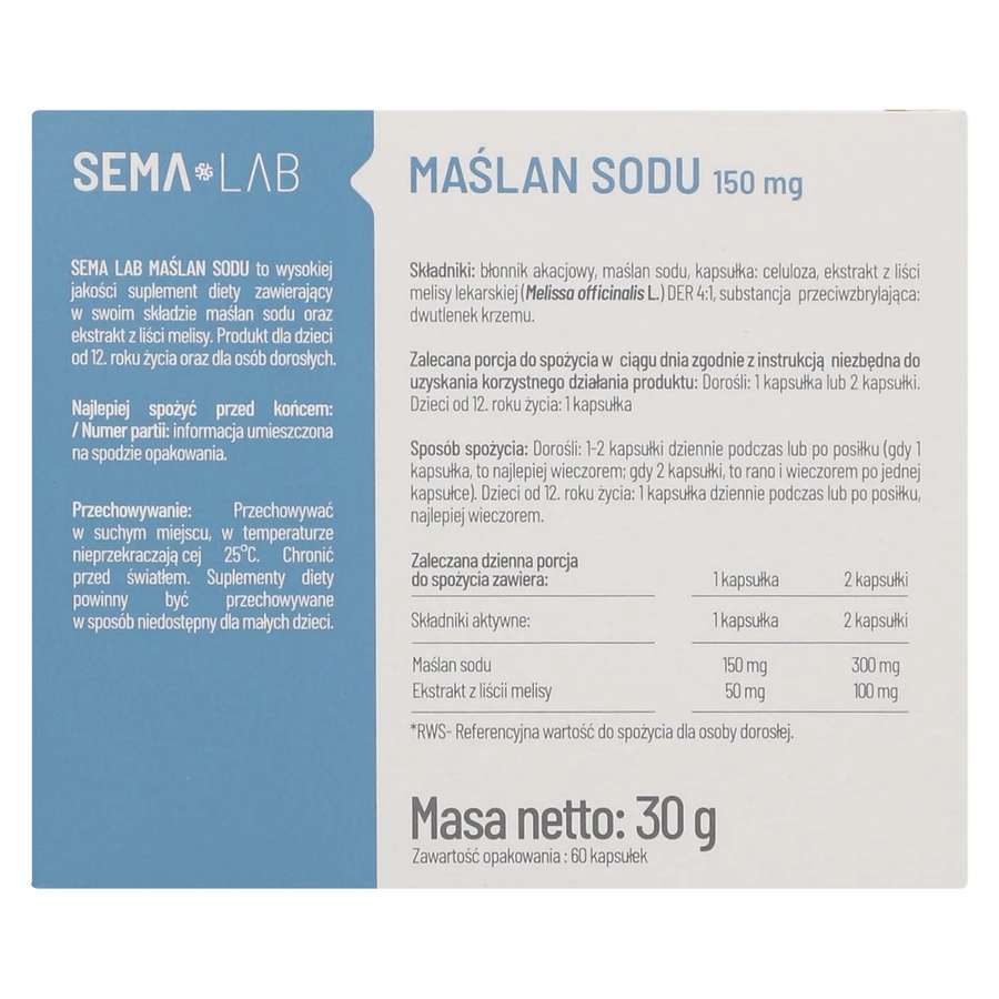 SEMA LAB Малан Натрій 150 мг, 60 капсул пролонгованої дії ПОШКОДЖЕНА УПАКОВКА: ціни та характеристики
