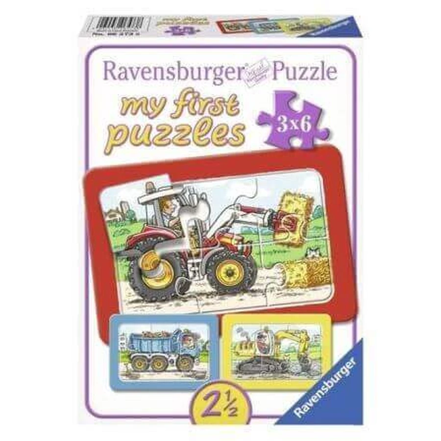 Пазл екскаватор, трактор і самоскид, 3х6 деталей, Ravensburger: ціни та характеристики