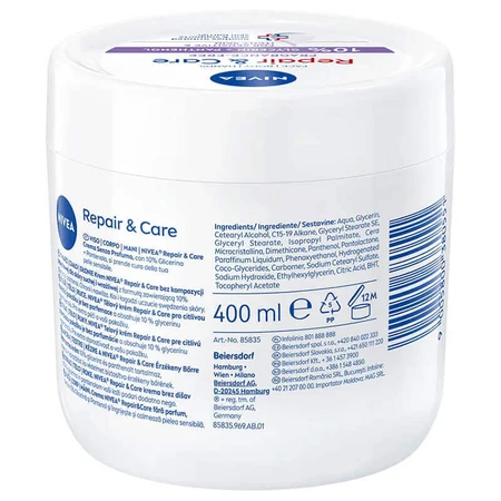 Nivea Repair & Care Sensitive Багатофункціональний зволожуючий і захисний крем з пантенолом, без віддушок, для чутливої шкіри, 400 мл: ціни та характеристики