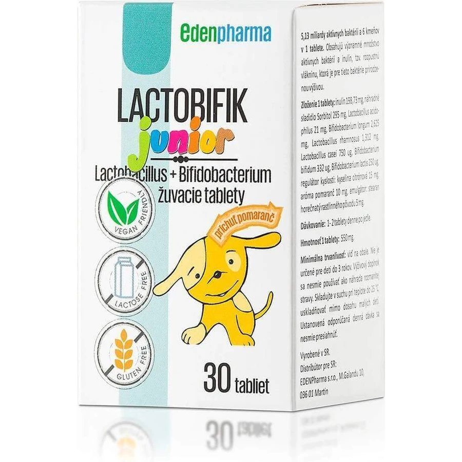 EDENPharma ЛАКТОБИФИК джуниор 1×30 шт, таблетки для ингаляций, апельсиновый вкус: цены и характеристики