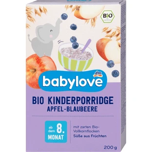 Babylove Дитяча каша з яблуками та чорницею, 200 г
