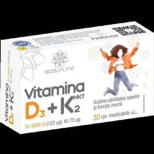 Витамин D3 + K2, 30 жевательных таблеток, BioSunLine