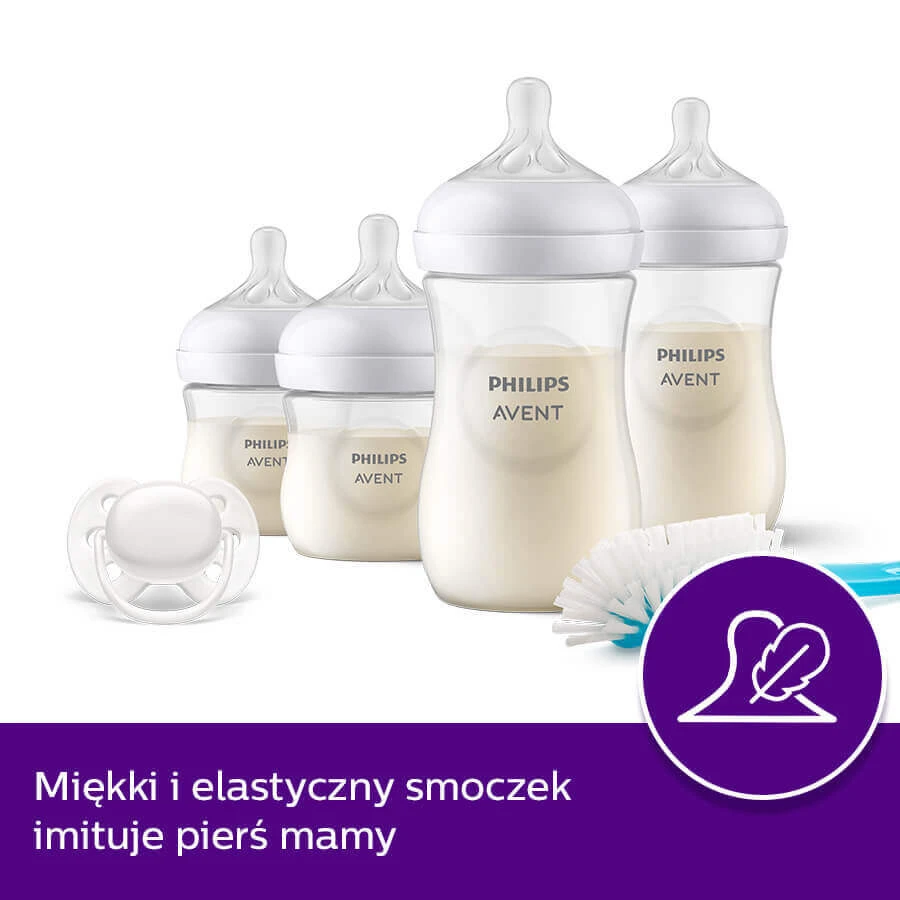 Avent Natural Response, набор из 4 реагирующих бутылочек + щеточка для чистки + ультрамягкая пустышка, SCD838/11: цены и характеристики