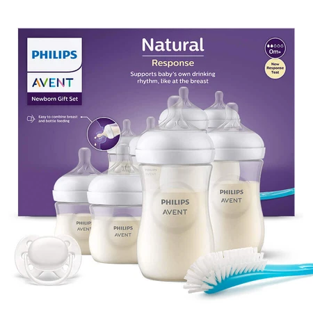 Avent Natural Response, набор из 4 реагирующих бутылочек + щеточка для чистки + ультрамягкая пустышка, SCD838/11: цены и характеристики