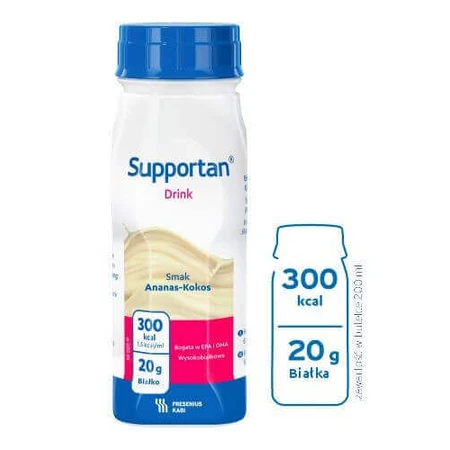 Специальный напиток Fresenius Kabi Supportan Drink со вкусом ананаса и кокоса, 4 шт. х 200 мл: цены и характеристики