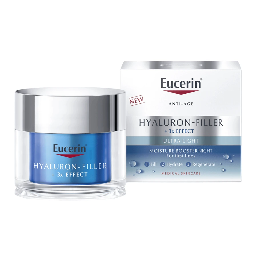 Eucerin Hyaluron-Filler + 3x Effect, нічний зволожуючий крем для обличчя з гіалуроновою кислотою, 50 мл: ціни та характеристики
