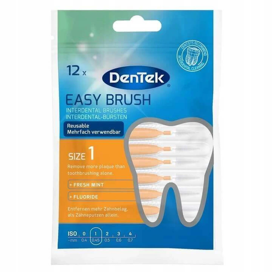 DenTek Easy Brush, міжзубні щітки, розмір 1, 0,45 мм, 12 штук: ціни та характеристики