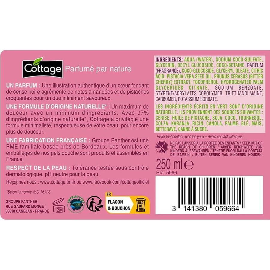 Молочко для душа Cottage Cerise Noire & Pistache, увлажняющее, 250 мл: цены и характеристики