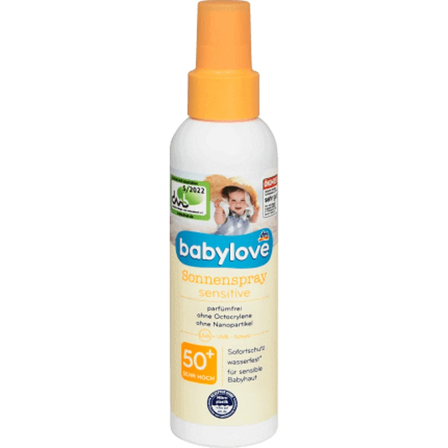 Сонцезахисний спрей Babylove для чутливої шкіри SPF 50+, 150 мл: ціни та характеристики