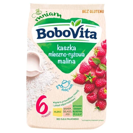 BoboVita Молочно-рисова каша, малина, без глютену, з 6 місяців, 230 г: ціни та характеристики
