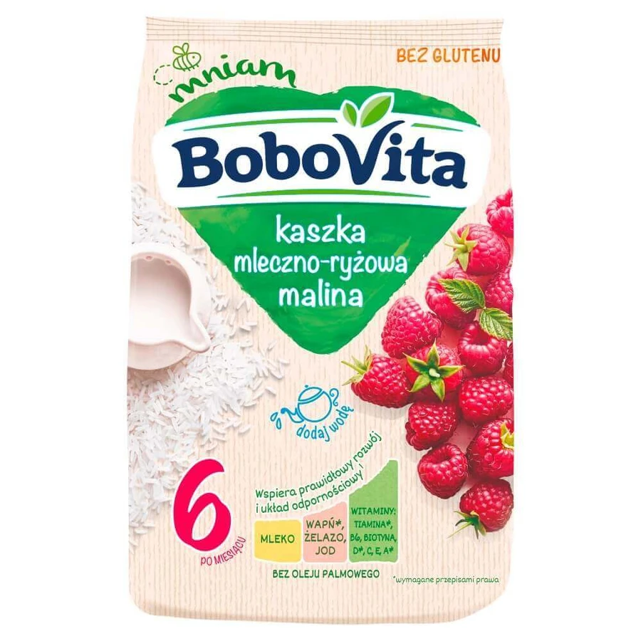 BoboVita Молочно-рисова каша, малина, без глютену, з 6 місяців, 230 г: ціни та характеристики