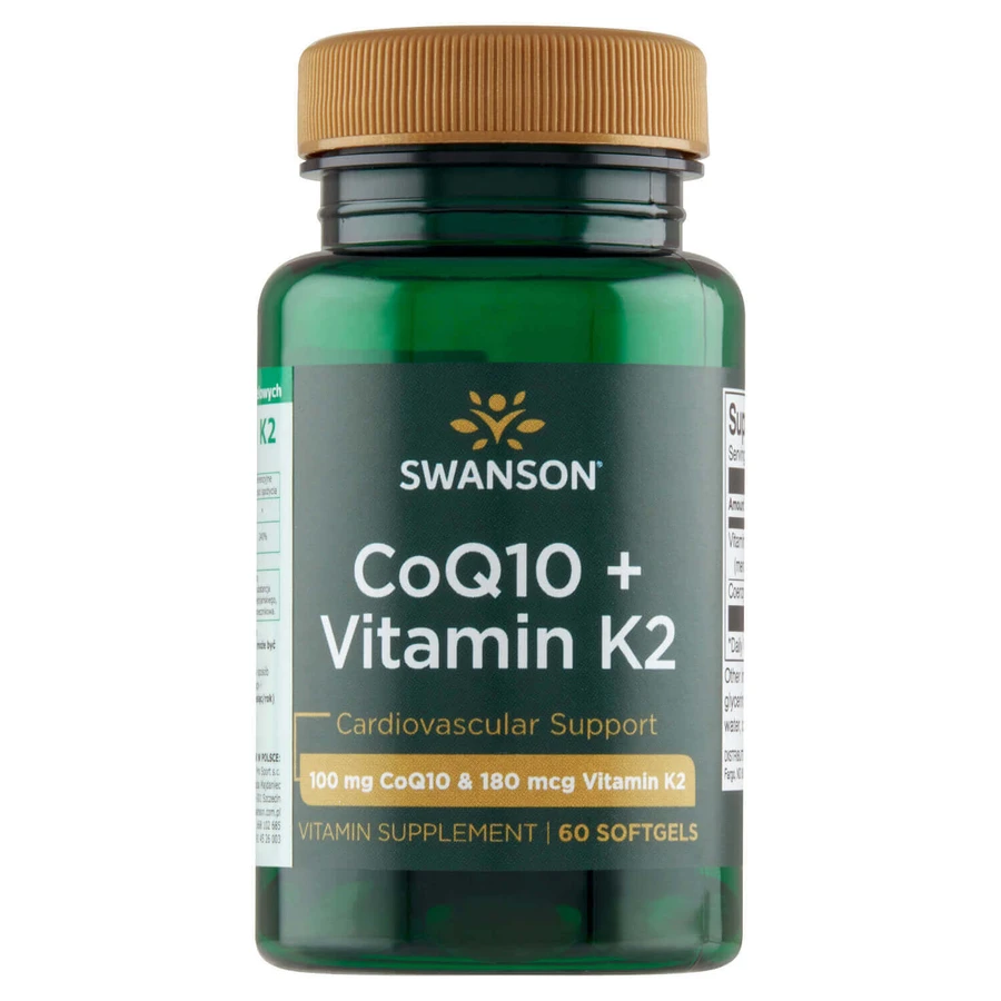 Swanson CoQ10 + Vitamin K2, коэнзим Q10 100 мг и витамин K 180 мкг, 60 эл. капсул: цены и характеристики