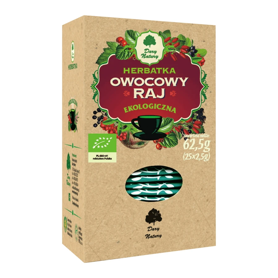Dary Natury Owocowy Raj, органічний чай, 2,5 г х 25 пакетиків: ціни та характеристики