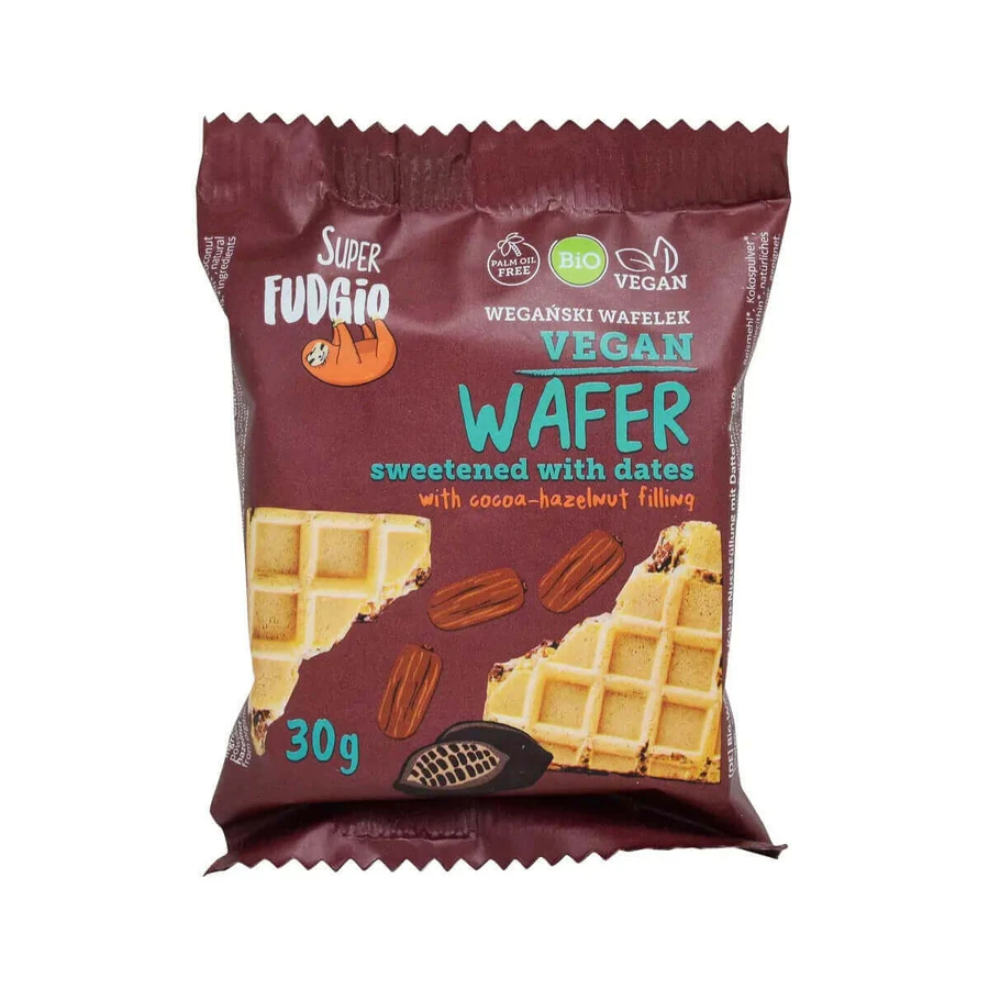 Вафли с какао и органическими лесными орехами и финиками, 30 г, Super Fudgio: цены и характеристики