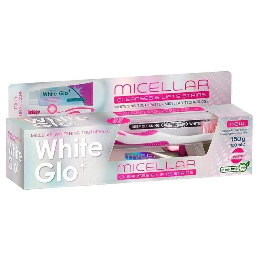 Зубная паста White Glo Micellar + зубная щетка, 150 г, Barros Laboratories: цены и характеристики