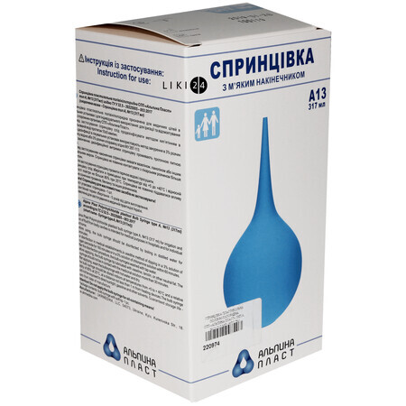 Спринцовка пластизольная поливинилхлоридная для ирригации и отсасывания жидкости из полости организма спп-альпина-пласт размер 13, тип А, мягк. наконечн.