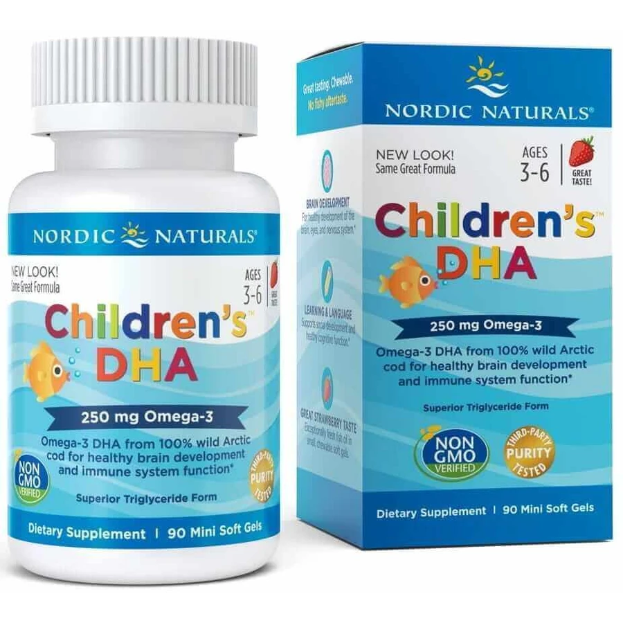 Детский Траниум ДГК 250 мг клубника 90 мини мягких гелей, Nordic Naturals: цены и характеристики