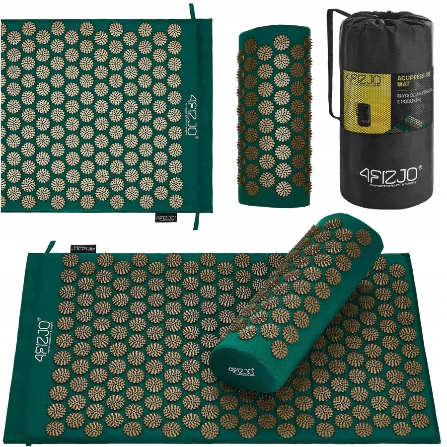 4Fizjo Acupressure Mat, акупунктурний килимок з подушкою, 68 см х 42 см, зелено-золотий: ціни та характеристики