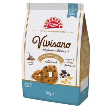 Несладкое многозерновое печенье Vivisano с шоколадной крошкой, 430 г, Di Leo: цены и характеристики