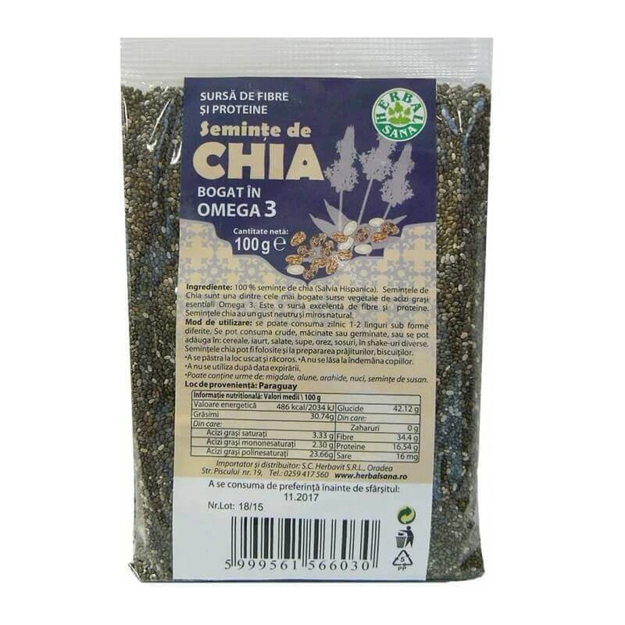 Насіння чіа, 100 г, Herbal Sana: ціни та характеристики