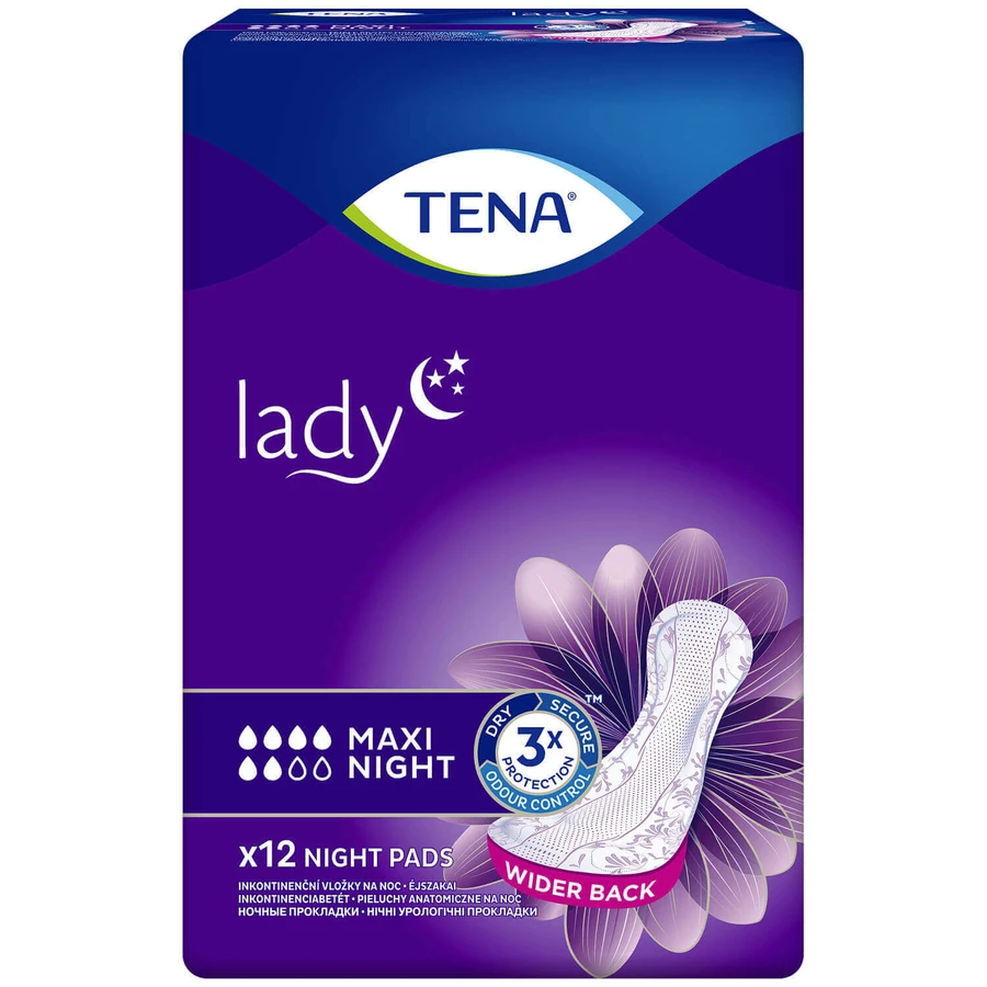 Набір Tena Lady, спеціальні гігієнічні рушники Maxi Night, 2 x 12 шт + ProSkin Pants Normal chonic труси, розмір M та L, 2 зразки: ціни та характеристики