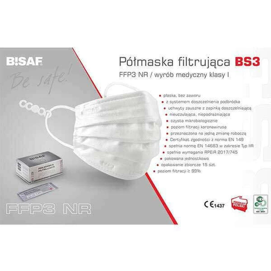 Респіратор з напівмаскою Bisaf BS3, 6-шаровий, клас FFP3, 1 штука: ціни та характеристики
