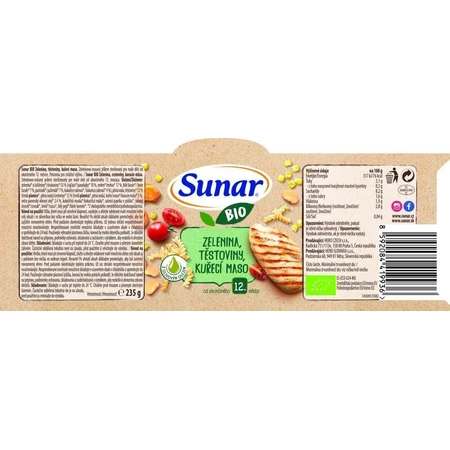 Sunar Organic овощи, макароны, курица 12м+, 235 г: цены и характеристики