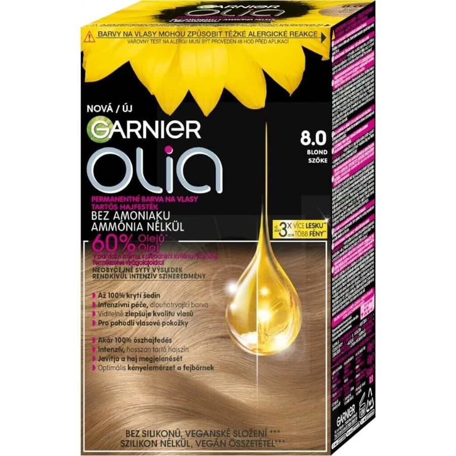 Набір для перманентної фарби для волосся Garnier Olia 8.0 Blond 1×1, перманентна фарба для волосся: ціни та характеристики