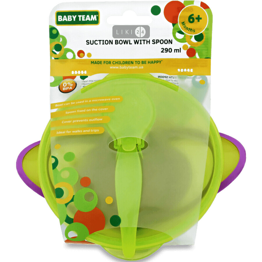 Тарелка Baby Team на присоске с крышкой и ложкой 6002: цены и характеристики
