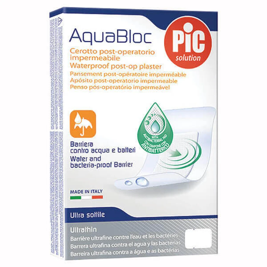 Pic Solution AquaBloc, пластир післяопераційний, антибактеріальний, водонепроникний, 5 см х 7 см, 5 штук: ціни та характеристики