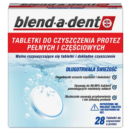 Blend-a-dent, таблетки для чищення зубних протезів, довготривалі, 28 таблеток: ціни та характеристики