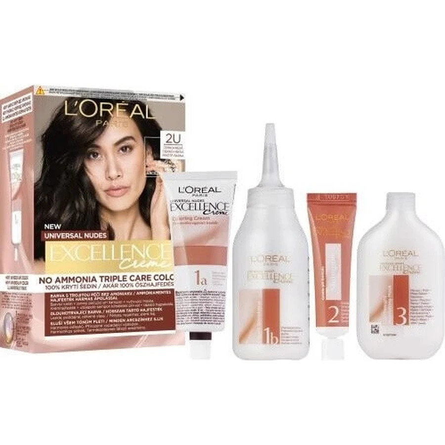 L'Oréal Paris Excellence Creme Universal Nudes стійка фарба для волосся 2U Чорно-коричнева 1×1 шт, колір волосся: ціни та характеристики