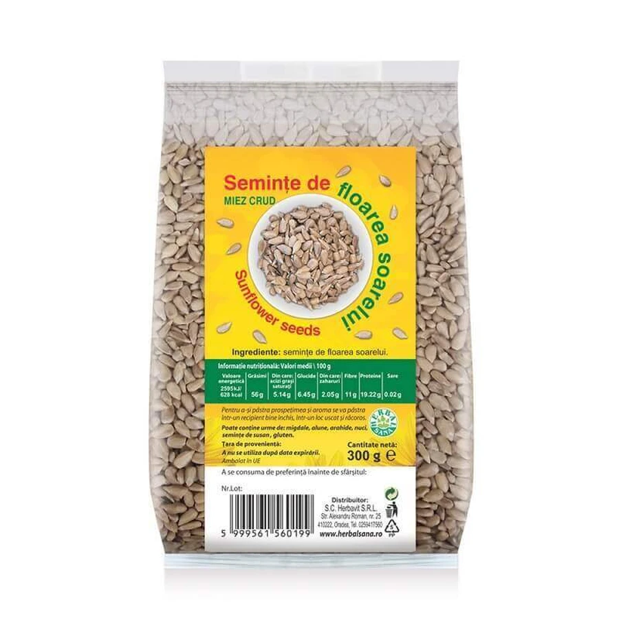 Насіння соняшнику сире ядро, 300 г, Herbal Sana: ціни та характеристики