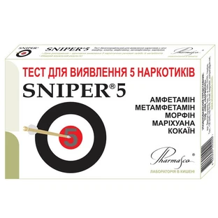 Тест-касета Sniper 5+ для одночасного визначення 5 видів наркотиків в сечі, 1 штука