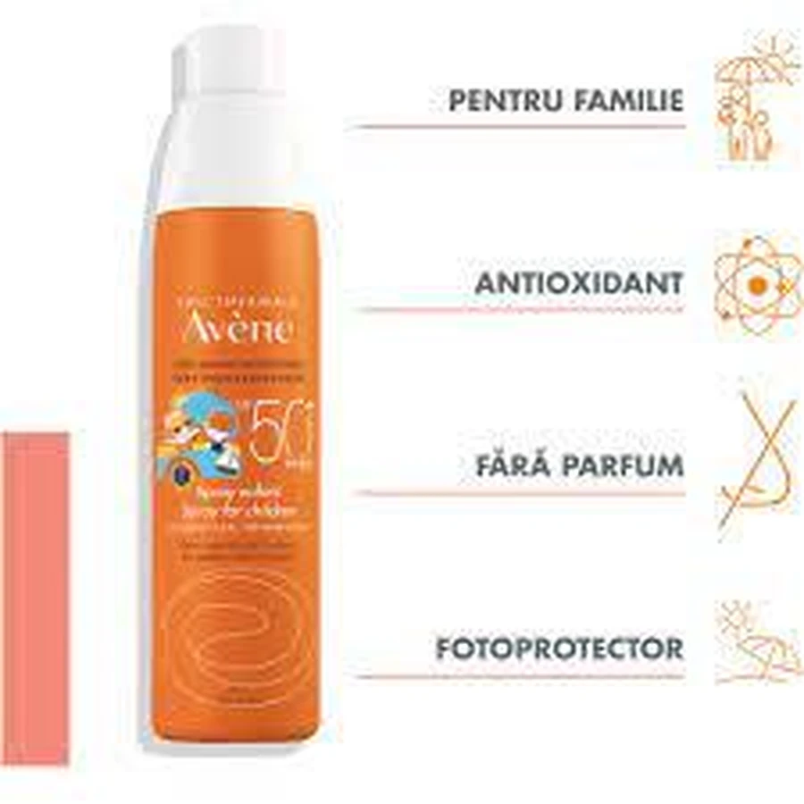 Avene Детский солнцезащитный спрей на термальной родниковой воде SPF +50, 200 мл, Pierre Fabre: цены и характеристики