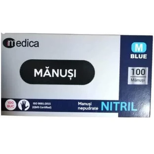 Перчатки нитриловые, голубые неопудренные, M, 100 штук, Top Glove