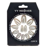 Набор из 12 накладных ногтей с блестками, VV Meijiaer, серебристый