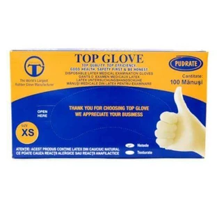 Рукавички латексні Top Glove, розмір XS, 100 штук, Roval Med