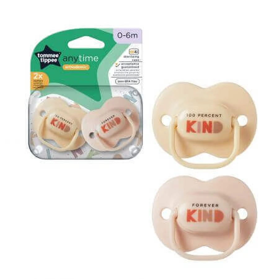 Ортодонтична пустушка Anytime, 0 - 6 місяців, бежева, 2 шт, Tommee Tippee: ціни та характеристики