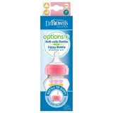 Dr Brown's Options+, Набор из бутылочки в чашку, антиколиковая бутылочка, с широким горлышком, 270 мл с соской, уровень 3 + мундштук без капель, розовый