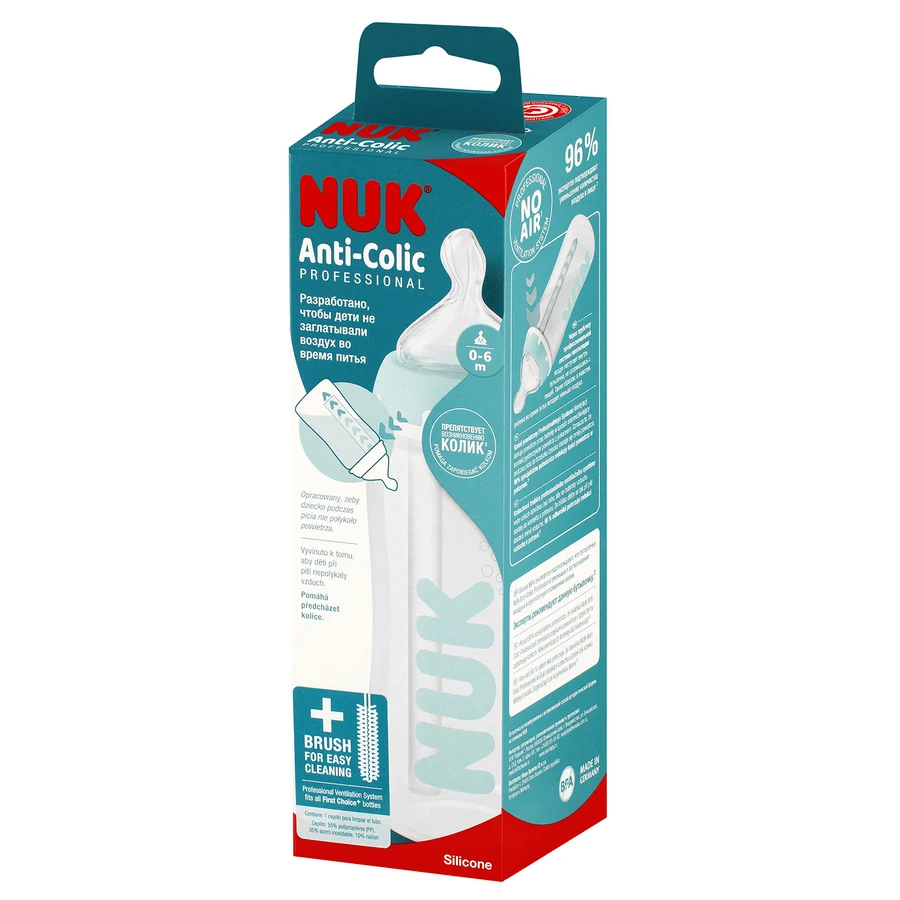 NUK Anti-Collic Professional, пляшечка від кольок з широким горлечком, температурним датчиком і силіконовою соскою, розмір M, 0-6 місяців, 741148I, 300 мл: ціни та характеристики