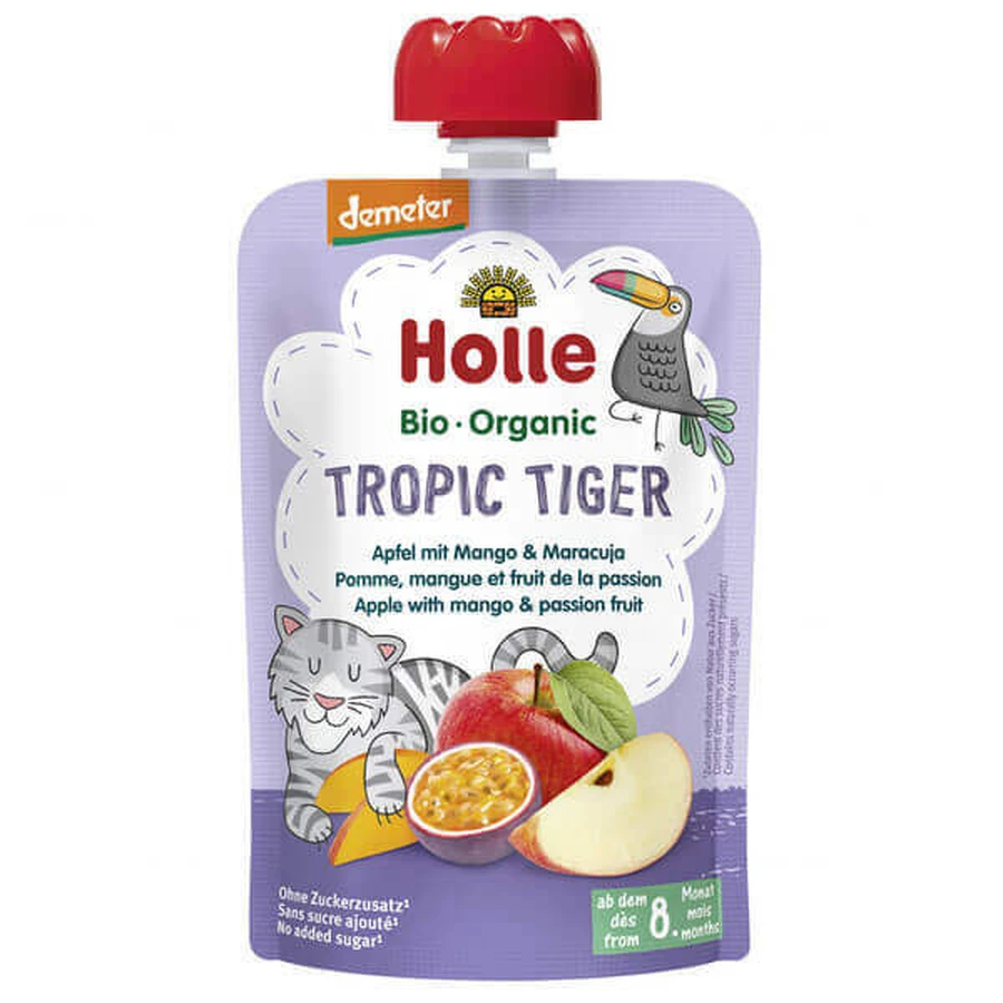 Holle, Фруктовый мусс Tropic Tiger в тюбике, яблоко с манго и маракуйей, после 8 месяцев, 100 г: цены и характеристики