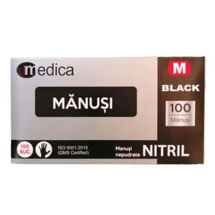 Черные неопудренные нитриловые перчатки, M, 100 штук, Medica