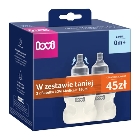 Набір Lovi Medical+, пляшечка від кольок з динамічною соскою, міні, від народження, 2 x 150 мл: ціни та характеристики